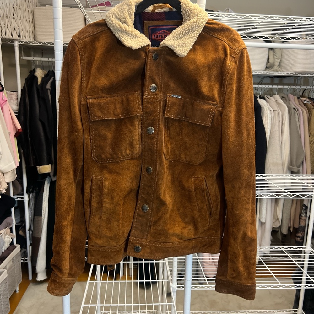 Superdry oversized vintage jacket camel suede trucker Sherpa flannel